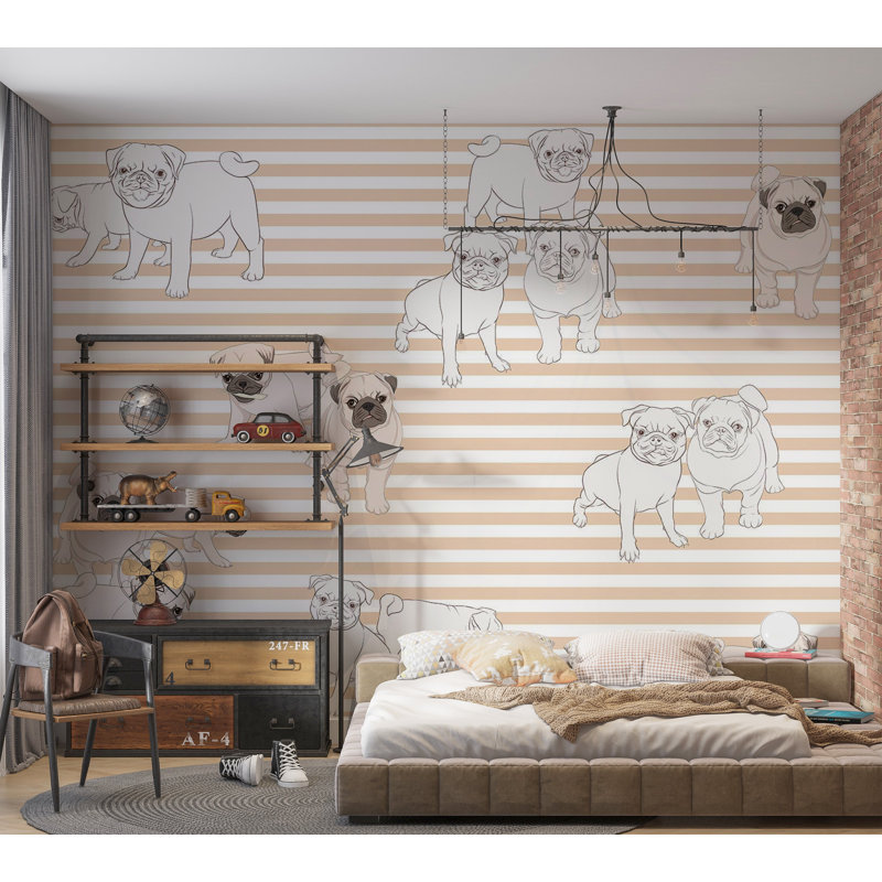 Papier peint pour enfants - Chiens ludiques, L 55 po x l 78 po