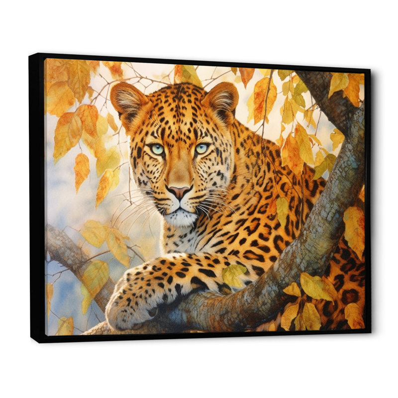 Leopard Grace I - Leopard Canvas Wall Art, 24" H x 32" W x 1" D, Black Floater Framed