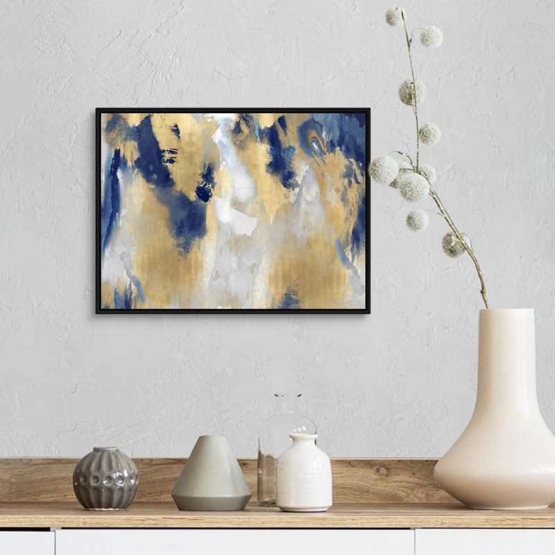 Reproduction d’art sur toile abstraite « taches d’or » par David Moore, Cadre noir, H 14 po x l 18 po x P 1,75 po