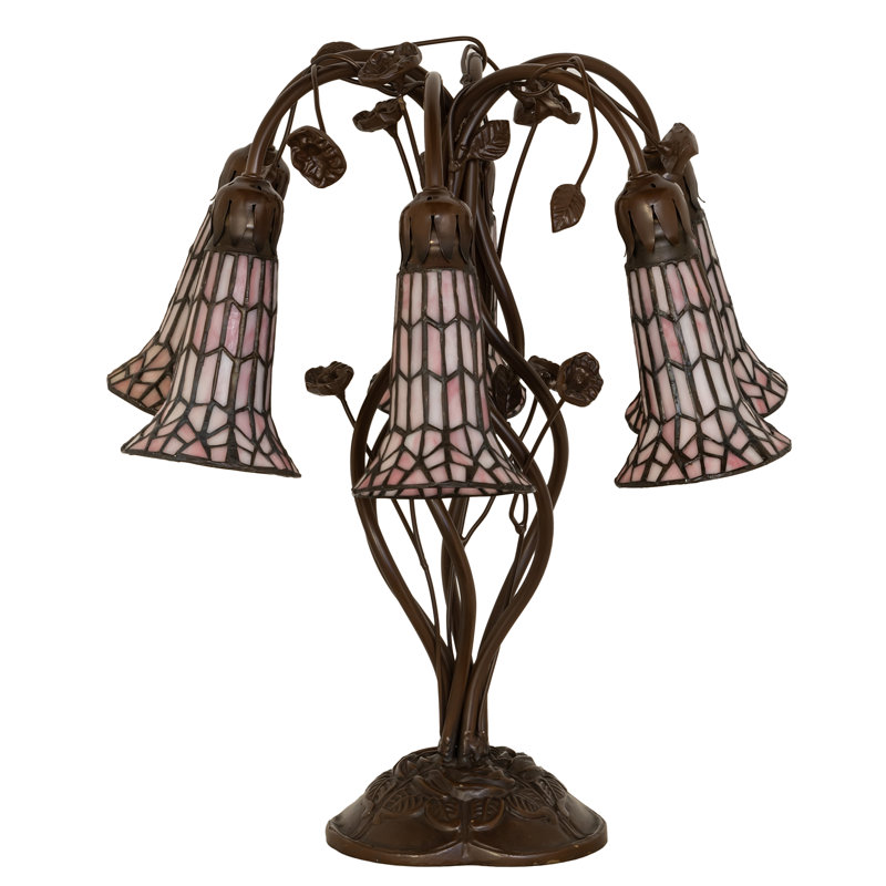 Lampe de table 6 lumières de haut en verre teinté 19 "Pond Lily, Rose