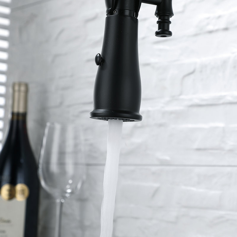 Robinet d'évier de cuisine à poignée simple en laiton massif avec bec rétractable rotatif à 360 °, Noir mat