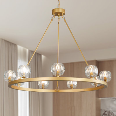 9-Light Wagon Wheel Chandelier, Farmhouse Wagon Wheel Chandeliers For Dining Room, Round Chandelier For Living Room, Foyer, Entryway