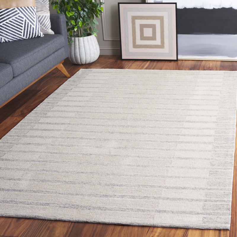 Liset Ebony Hand Tufted Wool & Cotton Striped Rug, Rectangle 6' x 9'