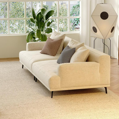 Modern Minimalist Sofa With Cotton-linen Fabric, Solid Wood Frame And High-elastic Sponge Seat Cushion Light Beige