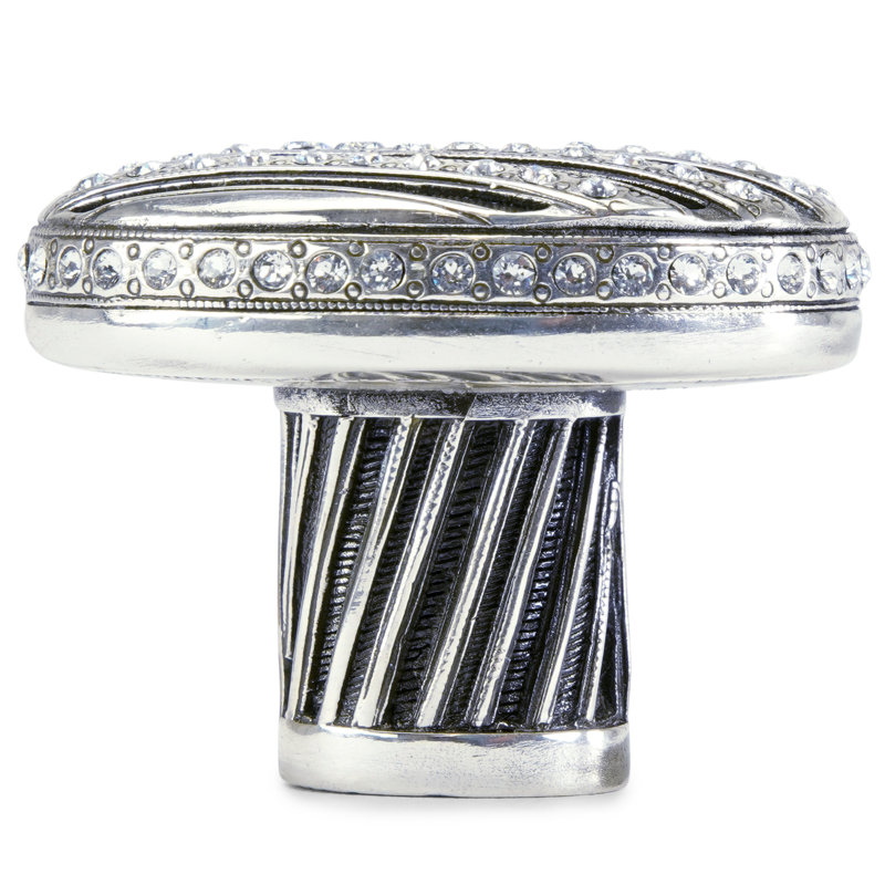 EVENING DRESS II OVAL KNOB DECORATED WITH CLEAR SWAROVSKI CRYSTALS IN BURNISHED SILVER PLATE