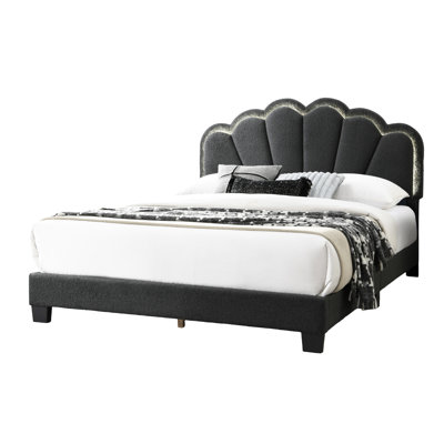 Grand lit tapissier gris anthracite en laine gris anthracite