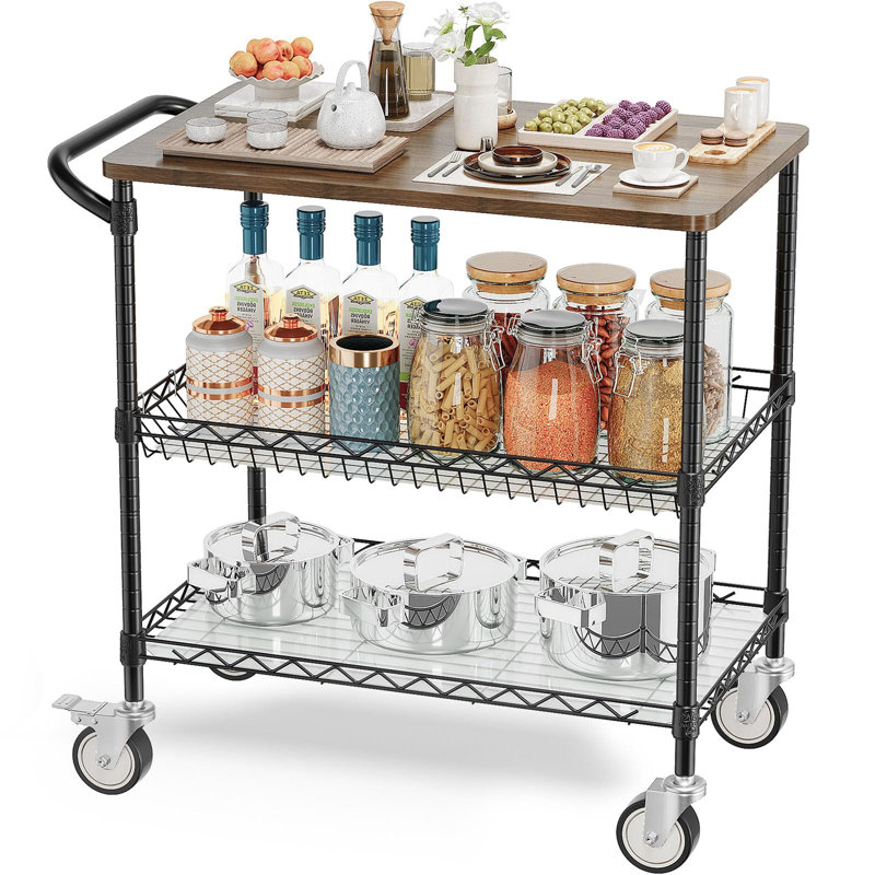 Rolling Kitchen Carts with Wheels, Black