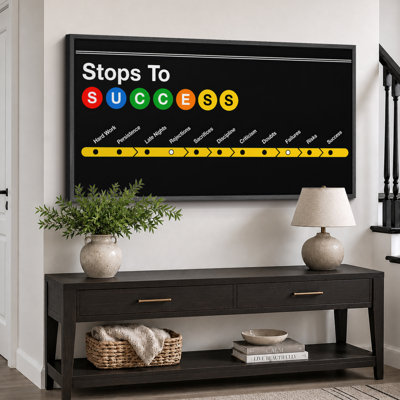 Stops to Success Motivational Sports Artwork, Office Room Pictures, Framed Canvas Giclee Print 3 Pieces Wall Art