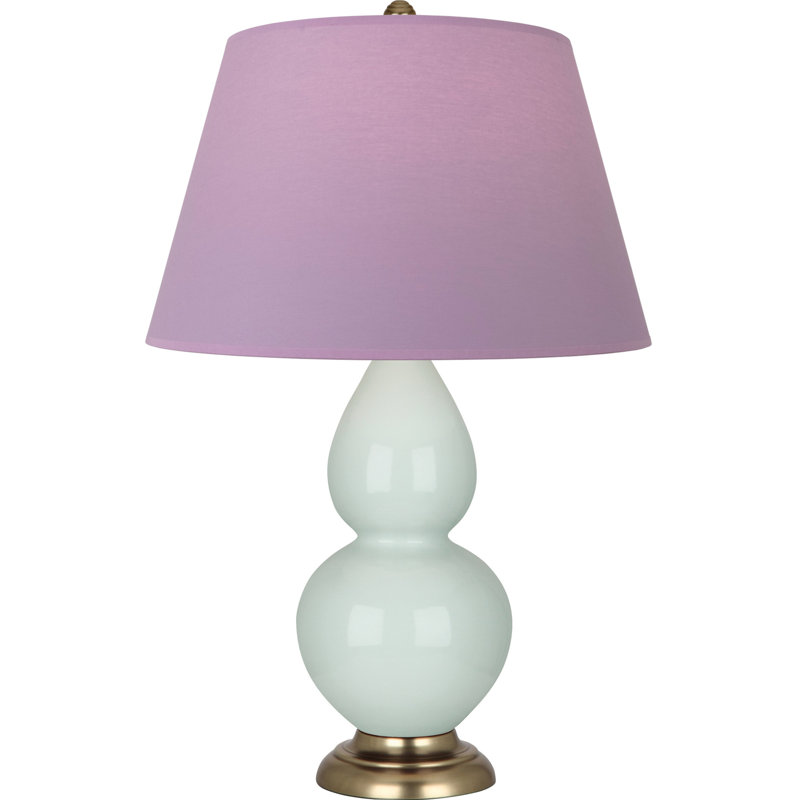 Lampe de table double gourde en céramique, Céladon glacé / laiton, Lavande / prune, Laiton