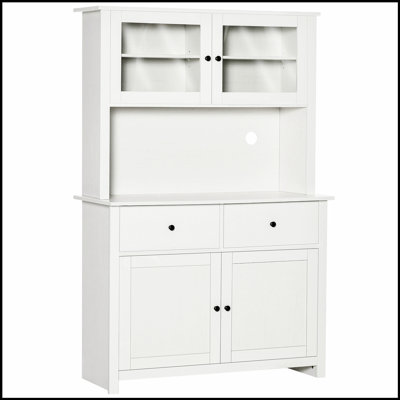 63.5 Inch Kitchen Buffet with Hutch, Pantry Storage, 4 Shelves, Drawers, Glass Doors, and Open Microwave Countertop
