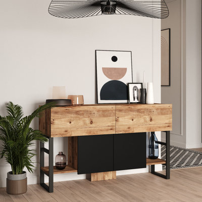 Industrial Console Table, Atlantic Pine, 54.6 x 32.9 x 17.0 inches | 100% Melamine Coated Particle Board, Thickness: 0.7 inches | Sturdy Metal Frame, Modern Design for Living Room & Entryway, Stylish and Durable