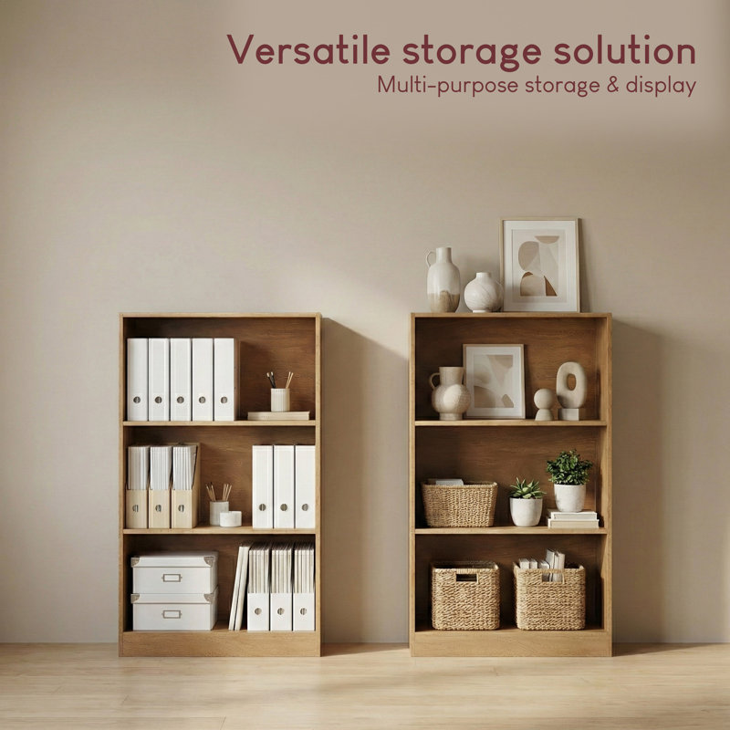 142cm H x 60cm W Standard Bookcase, Oak, (3 Shelves) 109cm H x 60cm W x 24cm D