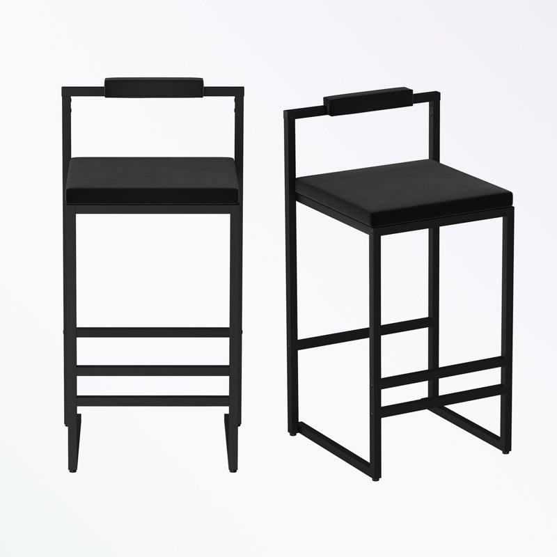 metal frame Velvet Stool Set of 2 with sturdy legs, Black