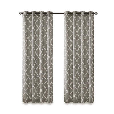 Fretwork Print Grommet Top Window Curtain Panel(Only 1 Pc Panel)