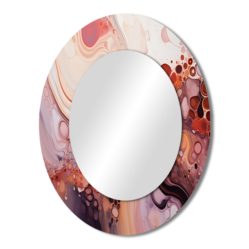 Pink Abstract Liquid Ink Galaxies II - Large Oval Wall Mirror On Metal, 43" x 33"