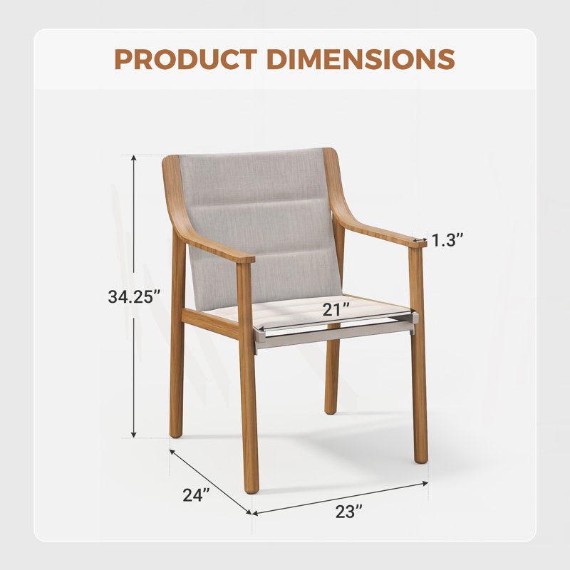 Chaise de salle à manger d'extérieur en aluminium avec siège et dossier rembourrés Huitt, finition teck, 6