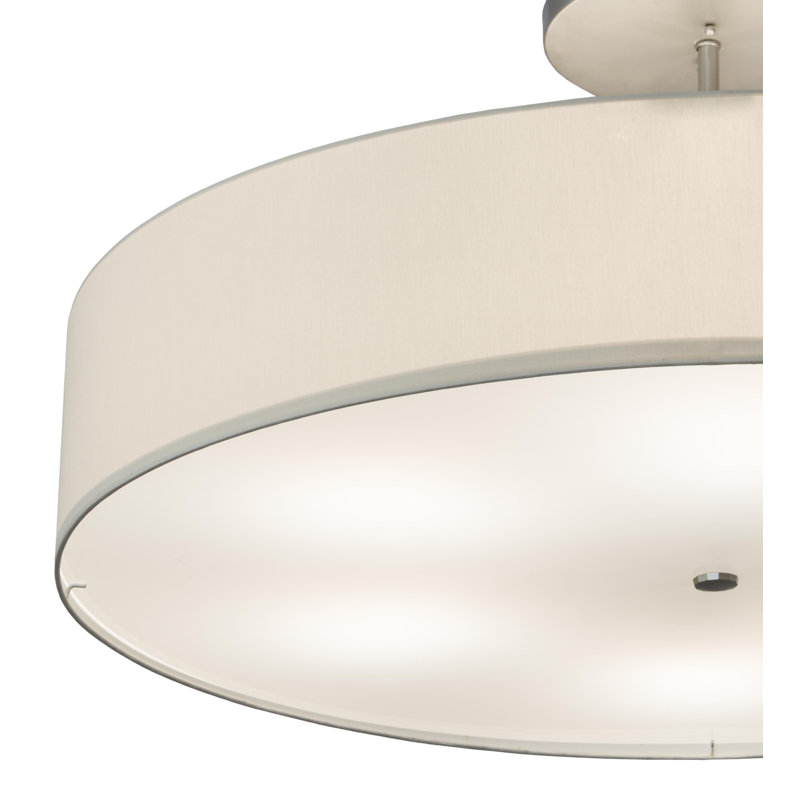 Beige and Nickel 42" Drum LED Semi-Flush Mount Ceiling Light