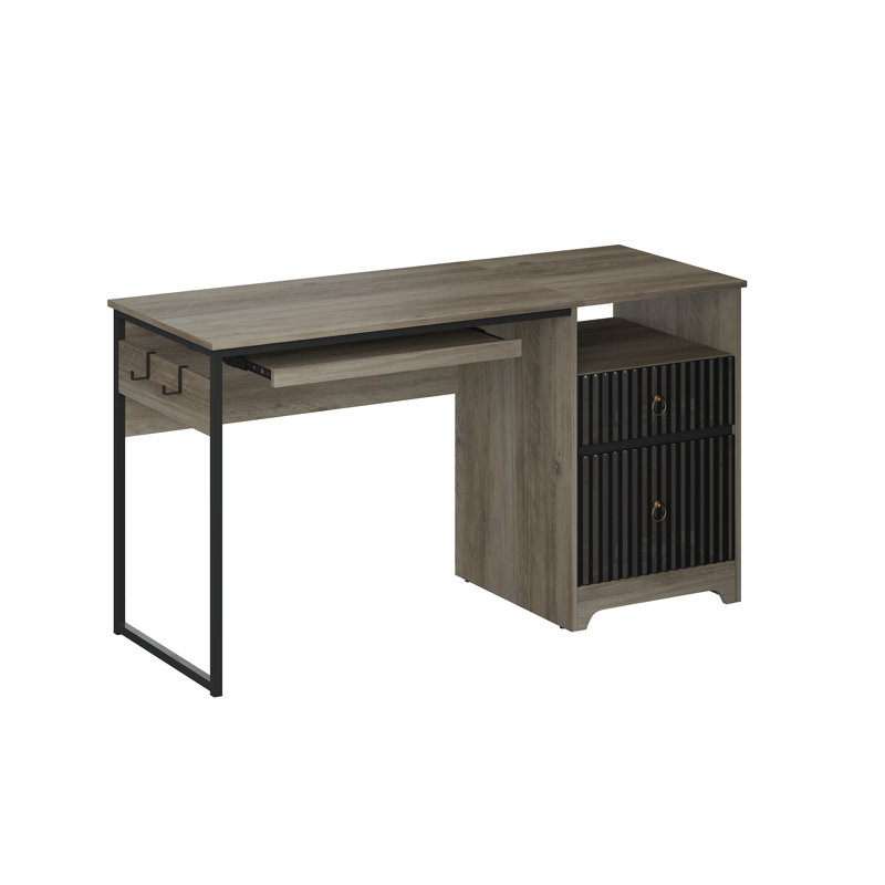 55'' Home Office Computer Desk with File and Storage Drawers,  Fluted Writing Desk with Keyboard Tray&Practical Hook and Open Compartments