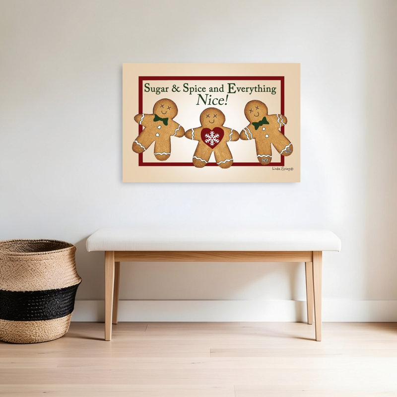 «Christmas Gingerbread Men», art mural contemporain abstrait fantaisiste, 24" H x 36" W