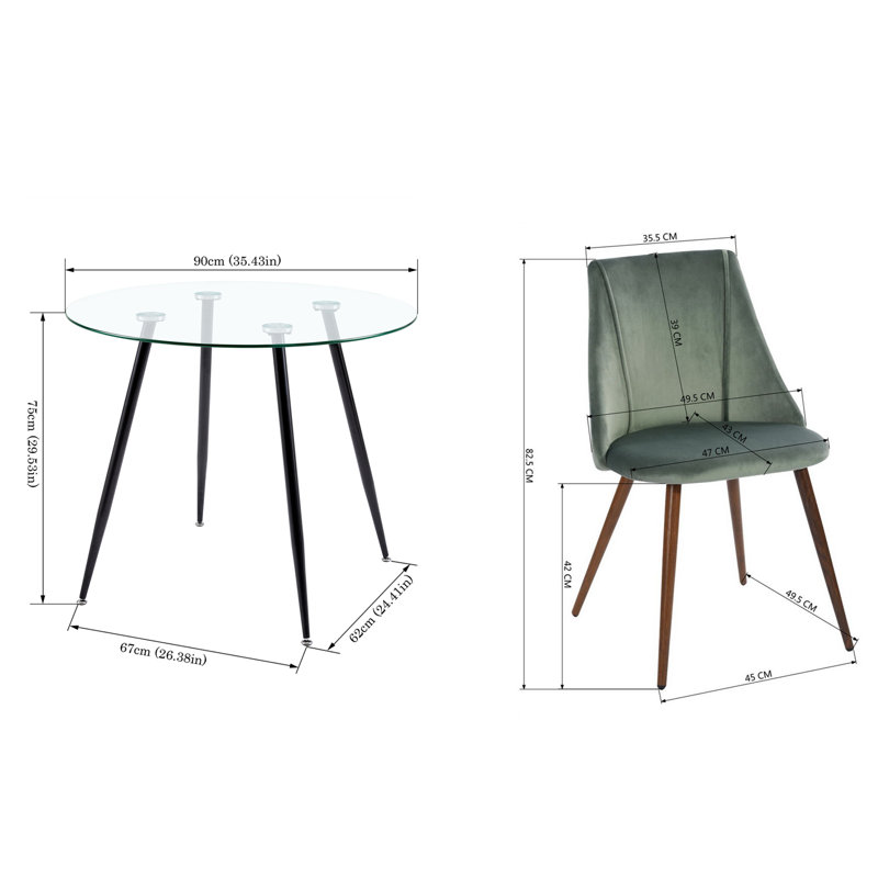 Ensemble de salle à manger Jabrina, Noir, Vert, 1 table et 2 chaises