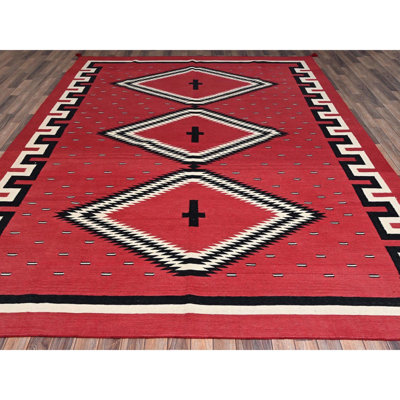 Tapis oriental rouge, rouge, cramoisi, 9 pi 1 po x 11 pi 7 po, tissé à la main, tissé à la main, 100% laine