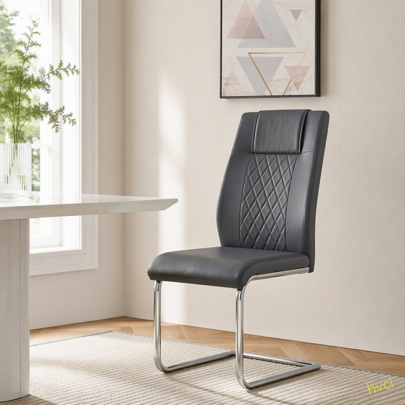 Chaises de salle à manger en similicuir, Ensemble de 4, Gris, Argent argent