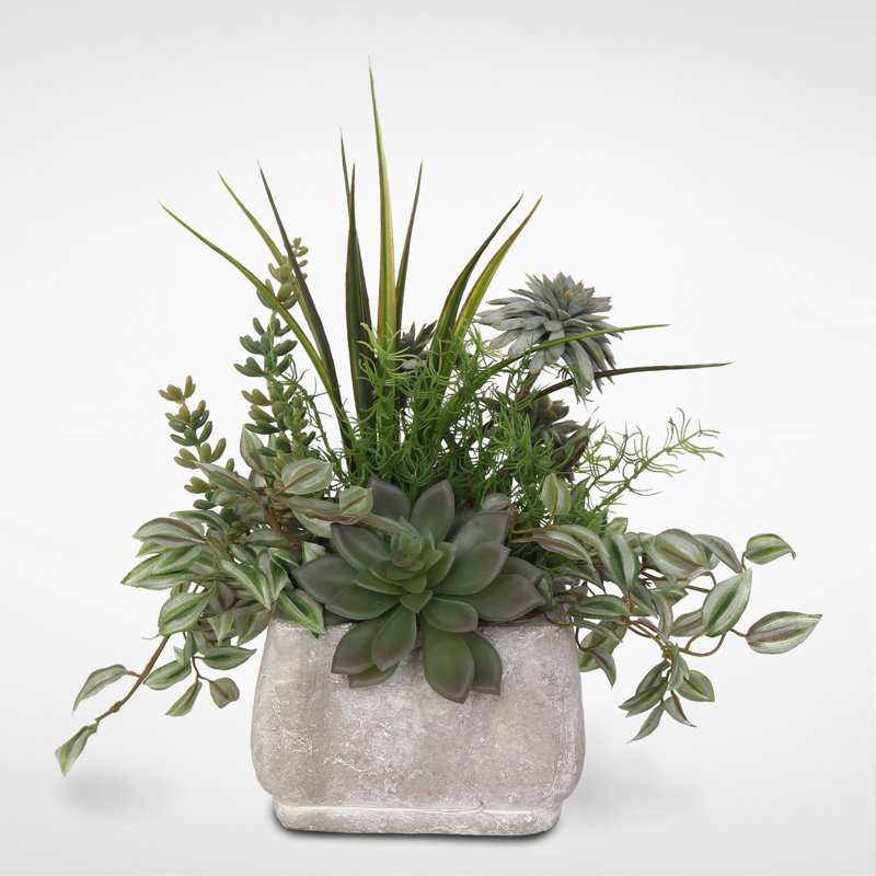 11'' Faux Succulent in Stone Pot