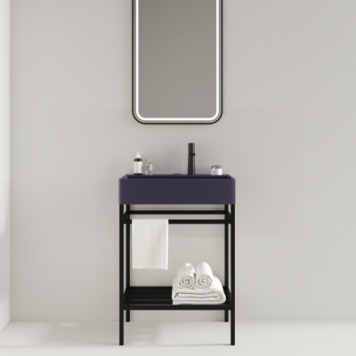 24" Bathroom Vanity with Ceramic Basin, Freestanding Bathroom Console Sink Set,Rectangular Ceramic Basin without Faucet