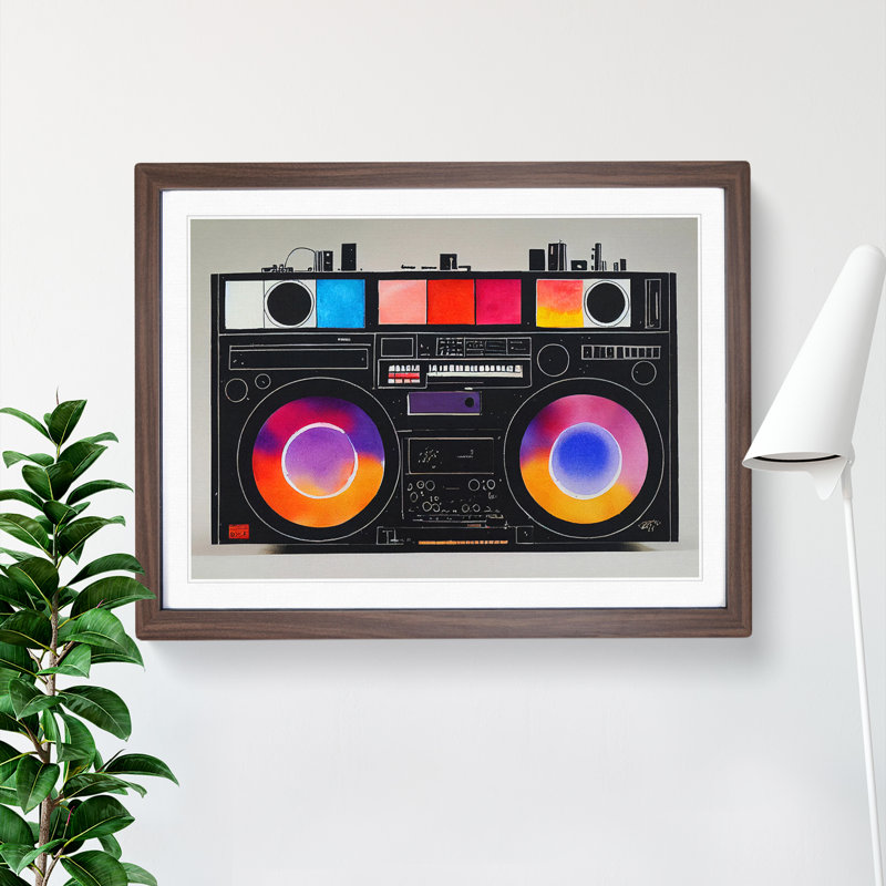 Retro Boombox Vol.2 1 Piece Single Picture Frame Painting, 46cm H x 64cm W x 2cm D, Walnut Framed