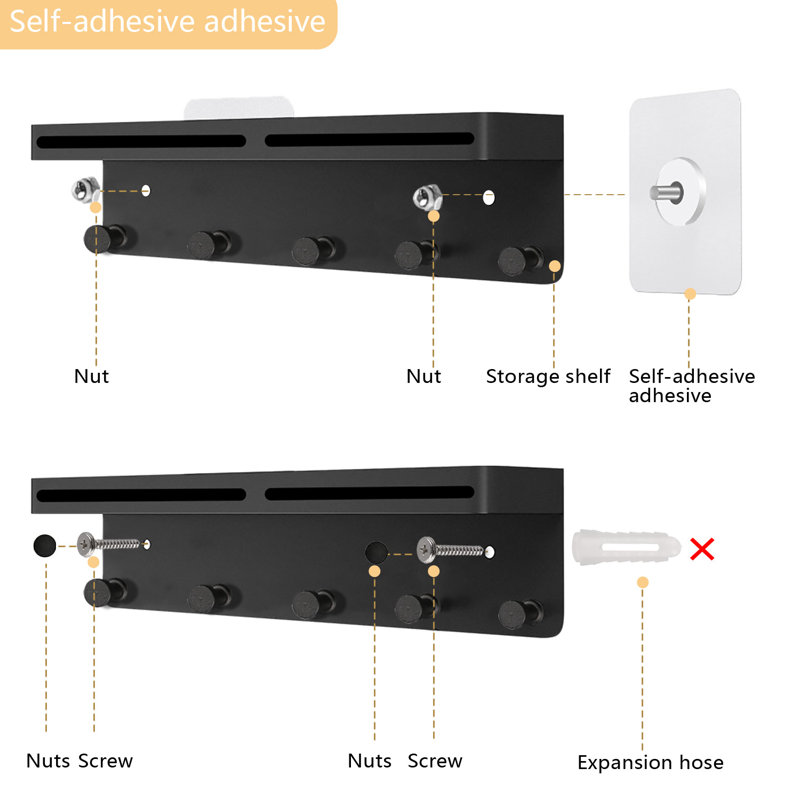 Hallway Key Holder With Tray And 5 Hooks Key Rack With Mail Storage Rack