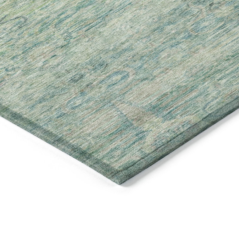 Tapis lavable extérieur bleu sarcelle et lin oriental 10 pi x 14 pi