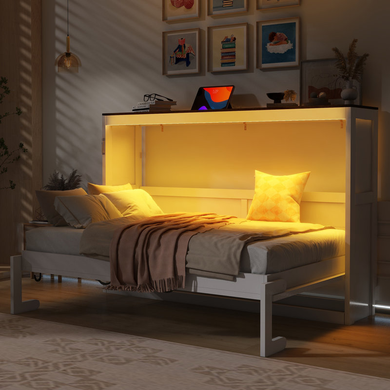 Lit escamotable simple Roomfitter avec éclairage d'appoint, lit armoire convertible pour chambre d'amis, blanc, Blanc