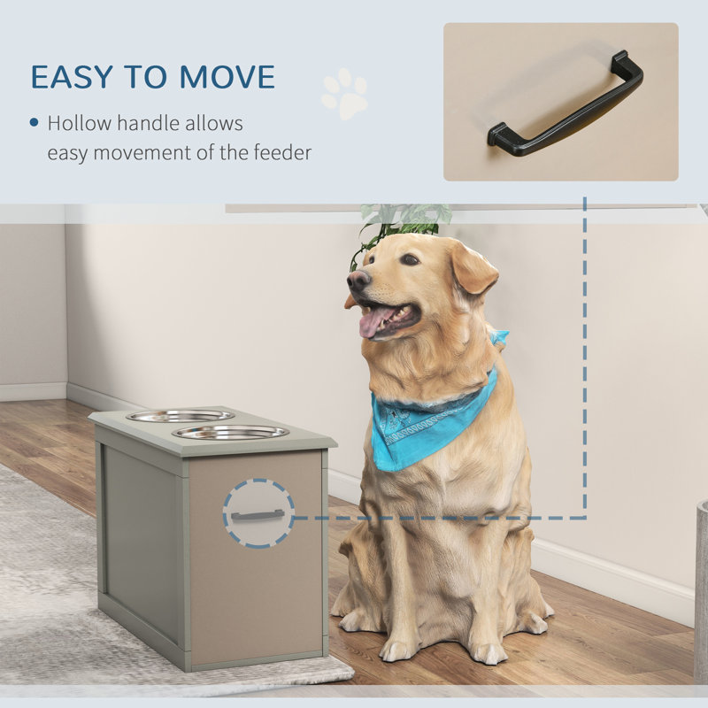 Large Dog Elevated Feeding Framework With 2 Stainless Steel Bowls, Grey - Improves Posture And Mobility, Easy To Transport, Has Storage Space For Pets Pet Structure Removable Minimizes Spine Strain,