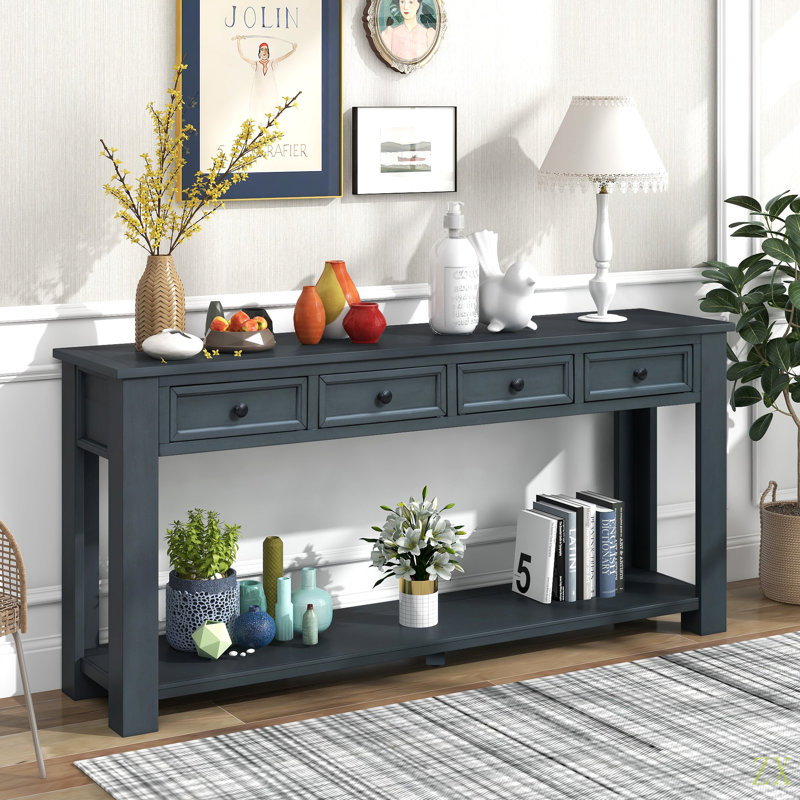 Console Table/Sofa Table With Storage Drawers And Bottom Shelf For Entryway Hallway, Navy