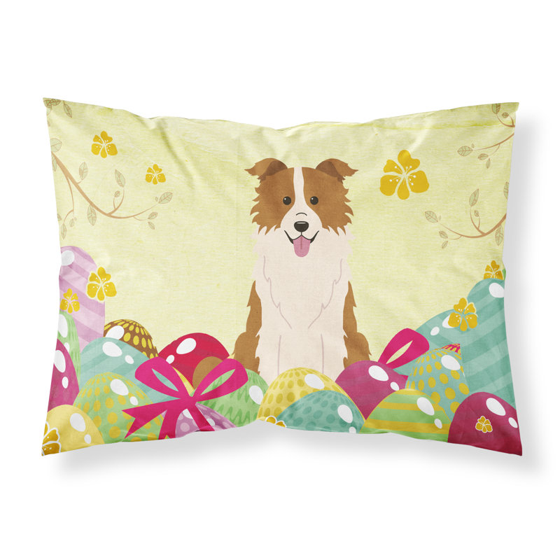 Taie d’oreiller œufs de pâques, Border collie rouge et blanc