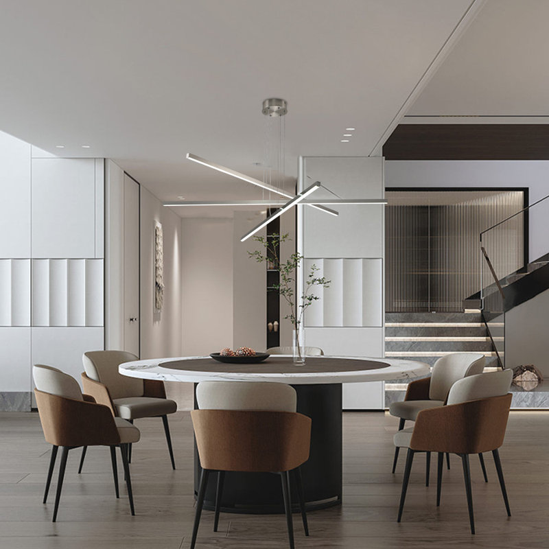 Luminaire suspendu linéaire à 3 lumières DEL en chrome brossé, lustre moderne à intensité variable