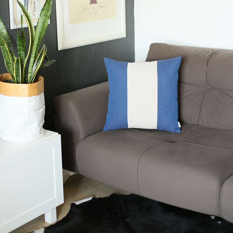 Handmade Blue and Ivory Jacquard Throw Pillow Cover