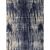 Shibori Hand Knotted Wool Abstract Area Rug in Blue/Ivory