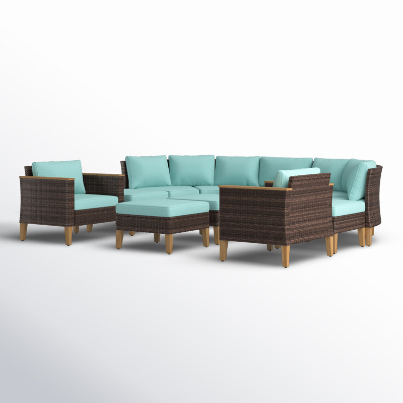 Argyri 9 Piece Wicker Outdoor Patio Furniture Set, Stylish Rattan Sectional Patio Set with Cushions, Blue
