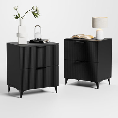 Nightstand Set Of 2 With 2 Drawers, Side End Table, Small Accent Storage Cabinet,Modern Night Stand Bedside Table For Bedroom,Black by Ivy Bronx