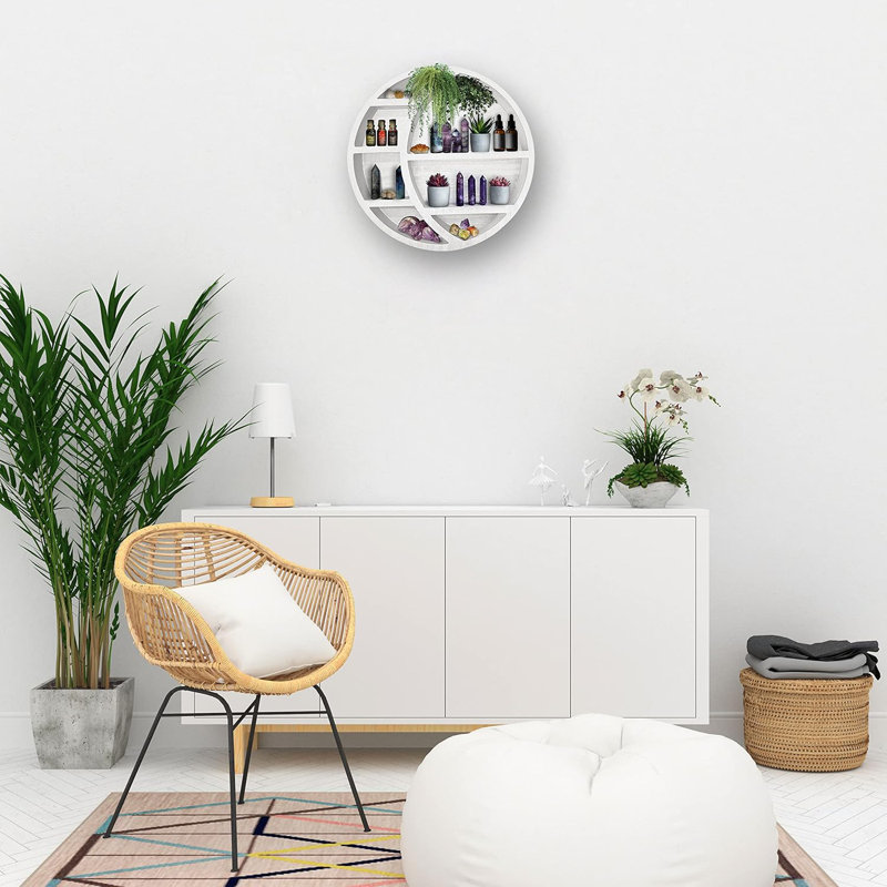 Wooden Crescent Moon Wall Shelf - Boho Home Decor Hanging Display Shelf For Bedroom, Living Room, Nursery - Handcrafted Storage Shelf For Crystals, Plants, And Essential Oils