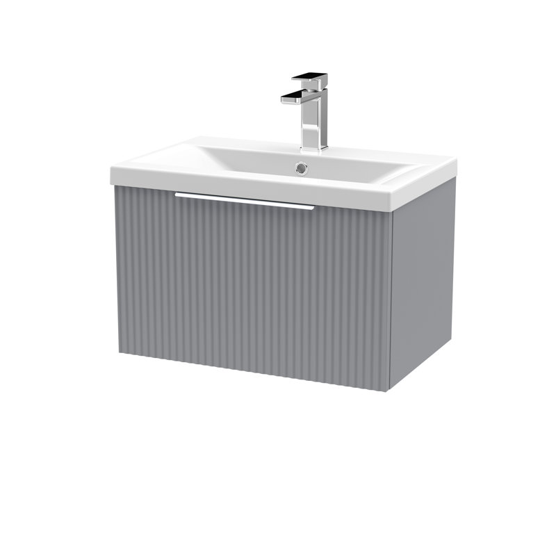 Fluted 610mm Single Bathroom Vanity with Drop In Vitreous China Basin, Satin Grey