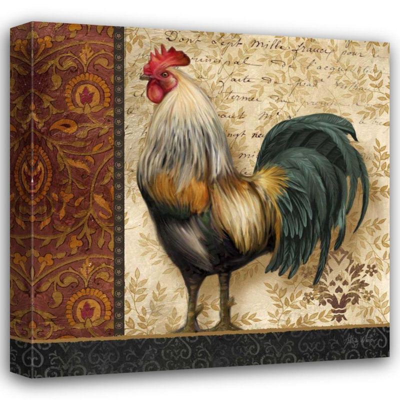 Art sur toile tendue par August Grove® White, Abby Gallery, titre: French Rooster I, H 20 po x l 20 po