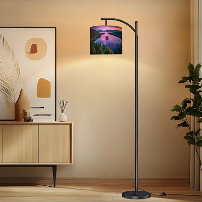 Arc Floor Lamp with Adjustable Lampshade Lake Tahoe Standing Lamp 3 Color Temperatures Dimmable Tall Pole Lamp with Foot Switch for Bedroom