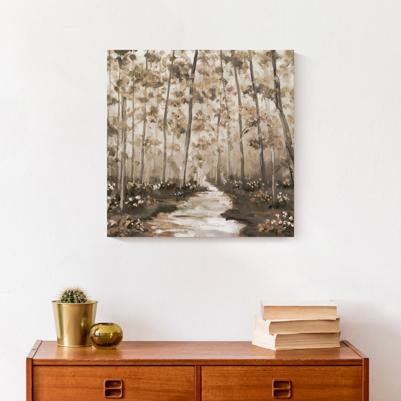 Chemin bordé d'arbres sur toile, H 12 po x l 12 po x P 1,25 po