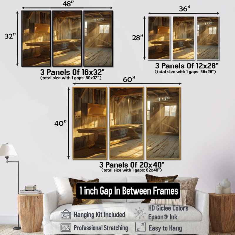 Brown Rustic Cottage Charm - Rustic Wall Art Print Set, 40" H x 60" W x 1" D, Natural Floater Framed Canvas