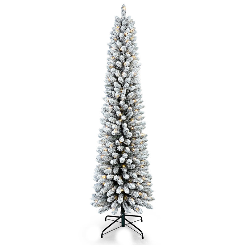 Arbre de Noël floqué en forme de crayon avec support en métal, 7', Non pré-éclairé