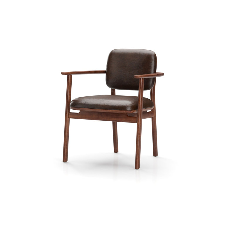 Marea Leather Arm Chair, Natural Walnut, Newcastle Dark Brown New 25
