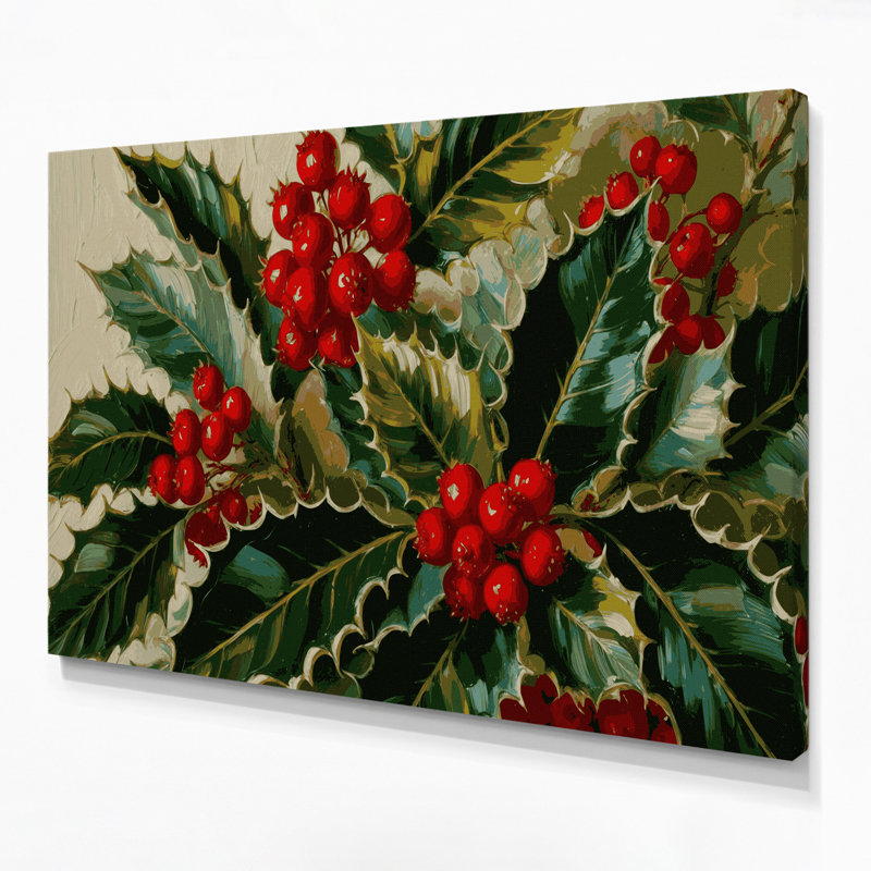 Art de Noël sur toile de Noël houx et baies brunes, H 11 po x l 14 po