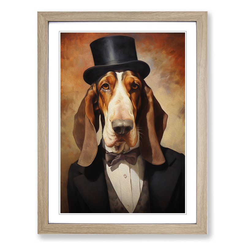 Basset Hound Impressionism - Framed Print, 46cm H x 34cm W, Oak Framed